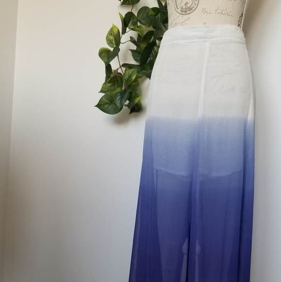 Ombre ivory and blue long flowy skirt - Picture 4 of 7